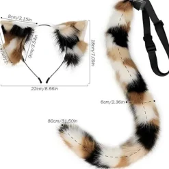 Kattöron och svans set realistisk päls kattöron smidig böjbar kattsvans med inbyggd ram för cosplay Hallowen festdekor><noscript><img width=