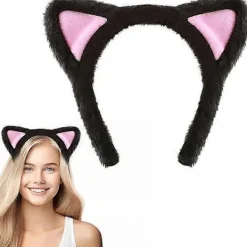 Kattöron Pannband Söta Kattöron Pannband för Vuxna Fluffiga Kattöron Kat Pannband Svarta Kattöron för Smink Dusch Fest> Huvudbonader