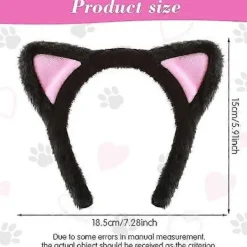 Kattöron Pannband Söta Kattöron Pannband för Vuxna Fluffiga Kattöron Kat Pannband Svarta Kattöron för Smink Dusch Fest> Huvudbonader