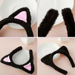 Kattöron Pannband Söta Kattöron Pannband för Vuxna Fluffiga Kattöron Kat Pannband Svarta Kattöron för Smink Dusch Fest><noscript><img width=