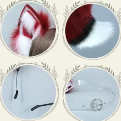 Kattöron Varg Räv Öron Djur Söt pannband Tillbehör för Halloween (Öron + Svans Set)><noscript><img width=