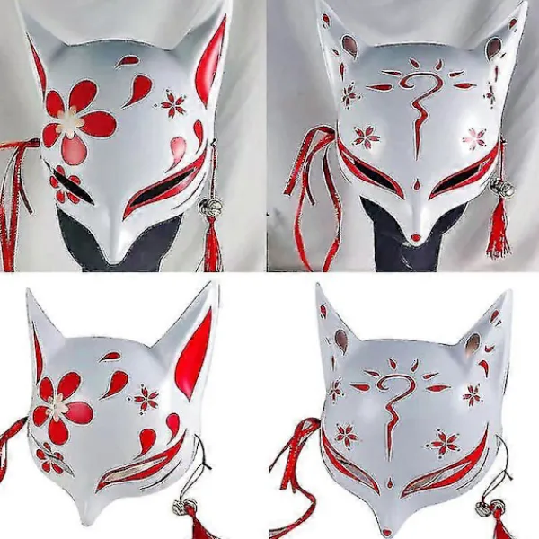 Kitsune Rävmasker För Cosplay Japansk Kabuki Traditionell Halloweenfest Kostymtillbehör Med Justerbart Bandage> Masker