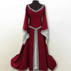 Klassisk Lång Medeltida Dam Halloween Party V-ringad Slimmad Utsvängd Ärm Klänningfyfs1983164 Navy Blue> Dräkter