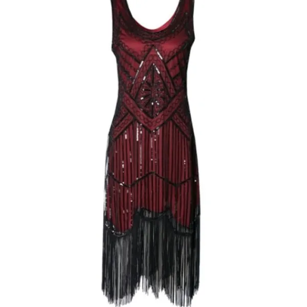 Klänning Great Gatsby Kostymfest Paljetter Tofs Vintage Klänning Svart röd L L> Dräkter