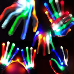 Kännande LED-handskar, 1 par LED-flerfärgade blinkande handskar, blinkande skelett><noscript><img width=