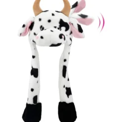 LBJ Ko-hatt med rörliga öron, hoppande, uppdykande, fladdrande hatt, plysch, bondgårdsdjur> Huvudbonader