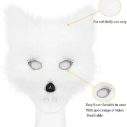 Konstgjord Pälsräv Svans Katt Varulv Cosplay Kostym Set Plysch Mask Fluffiga Tassar Handskar Halloween Jul><noscript><img width=