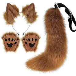 Konstgjord Pälsräv Svans Katt Varulv Cosplay Kostym Set Plysch Mask Fluffiga Tassar Handskar Halloween Jul -FÄRG: Vit> Tillbehör