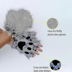 Konstgjord Pälsväv Svans Katt Varulv Cosplay Kostym Set Plysch Mask Fluffiga Tassar Handskar Halloween Jul Svart Svart One Size><noscript><img width=