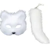 Konstgjord Rävpäls Svans Kattmask Therian Mask och Svans Halloween Cosplay Party - WELLNGS Vit> Masker