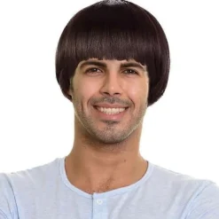Kort Svamphår Peruk för Män - Syntetisk 60-tals Sida Peruk för Anime> Peruker