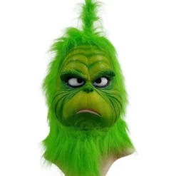 Kostymmask med grön päls för julcosplayfest, latexrekvisita, grön monstermask, söta gröna rekvisita för trädgårds- och uteplatsparty, grön> Masker