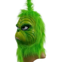 Kostymmask med grön päls för julcosplayfest, latexrekvisita, grön monstermask, söta gröna rekvisita för trädgårds- och uteplatsparty, grön> Masker