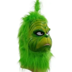 Kostymmask med grön päls för julcosplayfest, latexrekvisita, grön monstermask, söta gröna rekvisita för trädgårds- och uteplatsparty, grön><noscript><img width=