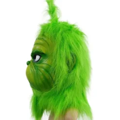 Kostymmask med grön päls för julcosplayfest, latexrekvisita, grön monstermask, söta gröna rekvisita för trädgårds- och uteplatsparty, grön><noscript><img width=