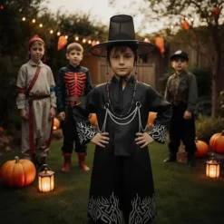 Kpop Demon Hunter Cosplay Kostym för Pojkar, Kpop Hunters Skurk Saja Jinu Outfit med Kappa, Demon, Saja, Halloween 50cm> Dräkter