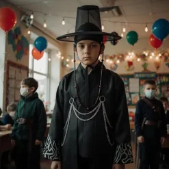 Kpop Demon Hunter Cosplay Kostym för Pojkar, Kpop Hunters Skurk Saja Jinu Outfit med Kappa, Demon, Saja, Halloween 50cm><noscript><img width=