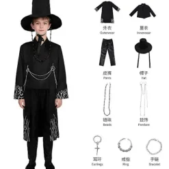 Kpop Demon Hunters Cosply Kostym - Jinu Idol Outfit med Peruk och Htt, Bokveck Mskerd, nime Rollspelsdräkt Kid 130><noscript><img width=