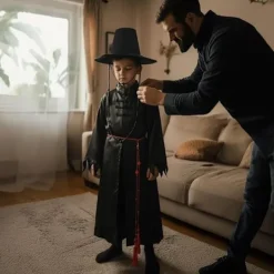 Kpop demonjägare Cosplay-dräkt för pojkar, Kpop Hunters skurk Saja Jinu-outfit med kappa, demon, Saja, halloween 50cm> Dräkter