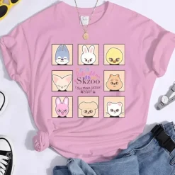 K-POP tray Kid T-hirt för Män och Kvinnor Harajuku Y2K T-hirt Caual ommar Kortärmad T-hirt för Kvinnor L3274-roa L3274-pink> Dräkter