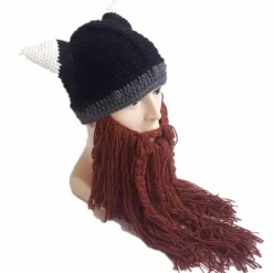 Kreativ Barbarisk Stickad Skägghatt Rolig Stickad Hatt Peruk Beanie Hatt><noscript><img width=
