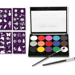 Kroppsmålningsfinish-kit 15 färger Professionell palett Tvättbar med 4 mallar> Smink