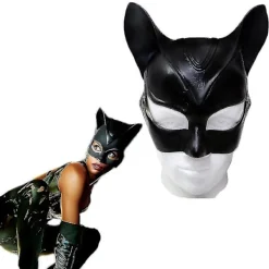 KOOLMEI Kvinna Sexig Katt Selina Kyle Mask Bruce Wayne Cosplay Kostym Latexhjälm Fancy Vuxen> Masker