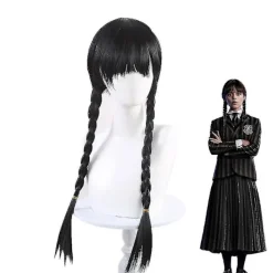 Kvinna Wednesday Addams Deluxe Kostymset Nevermore Uniform Outfit Peruker M Only Wigs><noscript><img width=