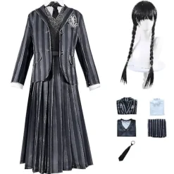 Kvinna Wednesday Addams Deluxe Kostymset Nevermore Uniform Outfit Peruker 2XL with Wig> Dräkter