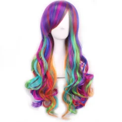 Kvinnor Hår Peruker Regnbåge Lång Full Vågigt Lockigt Fest Cosplay Peruker> Peruker