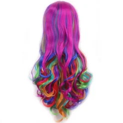 Kvinnor Hår Peruker Regnbåge Lång Full Vågigt Lockigt Fest Cosplay Peruker><noscript><img width=