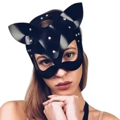 FMYSJ Kvinnor Katt Mask Halv Ansikte Katt Mask Läder Kattöron Mask Cosplay Kostym Tillbehör (FMY)><noscript><img width=