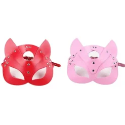 FMYSJ Kvinnor Katt Mask Halv Ansikte Katt Mask Läder Kattöron Mask Cosplay Kostym Tillbehör (FMY)><noscript><img width=