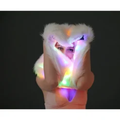 Kvinnor LED Ljus Upp Konstgjord Päls Djur Öron Luva Hatt Med Halsduk Festi><noscript><img width=