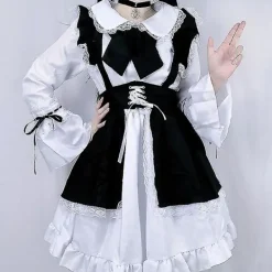 Kvinnor Maid Outfit Anime Klänning Förkläde Klänning Lolita Klänning Män Cafe Kostym Cosplay Female-L> Dräkter