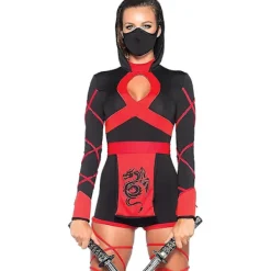 Kvinnor Ninja Sexig Romper Halloween Cosplay Kostym Set Fancy Dress Outfit Set 2XL> Dräkter