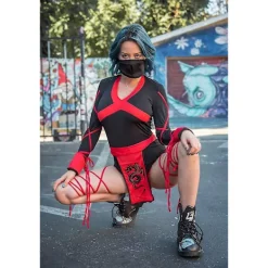 Kvinnor Ninja Sexig Romper Halloween Cosplay Kostym Set Fancy Dress Outfit Set 2XL><noscript><img width=
