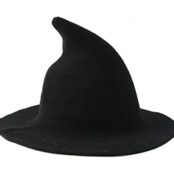 Kvinnors hopfällbara bredbrättad stickad häxhatt för Halloween-kostym Da> Huvudbonader