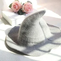 Kvinnors Häxhatt Trollkarl (Grå 56-58cm), Ullhatt Vuxen Kläder Festtillbehör Halloween Kamouflage Rollspel Mössa><noscript><img width=