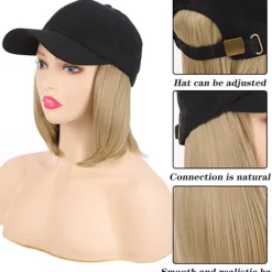 Kvinnors korta bob peruk basebollkeps med syntetiskt hår - Snyggt och bekvämt håraccessoar><noscript><img width=