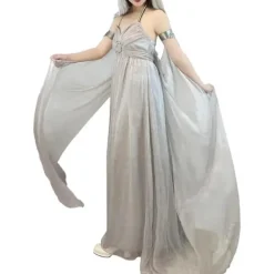 KOOLYOU Kvinnors medeltida kostym drottning cosplay grå lång klänning Halloween Daenerys Targaryen kostymer XXL Beige><noscript><img width=