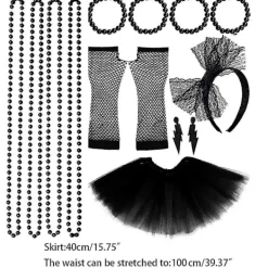 Kvinnors 80-tals Festkläder Tillbehör Retro Party Kostym Set Vuxen Tutu Kjolar Neon Fiskgarn Handskar Pärlhalsband Armband Örhängen (Roseröd)> Dräkter