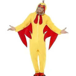 Kycklingdräkt för män, gul fjäderfä Halloween-jumpsuit L> Dräkter