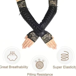 Lace Up Fingerless Handskar Långa armbågshandskar För Kostym Party Lace-up Arm Warmer><noscript><img width=