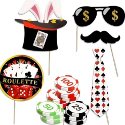 Las Vegas Casino Fotobås Rekvisita Rolig Gör-det-själv Poker Tema Selfie Rekvisita Kit><noscript><img width=