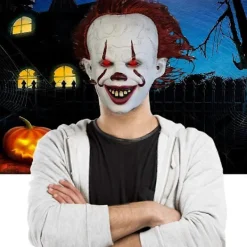 FMYSJ Latex Skräck LED Mask Halloween Pennywise Cosplay Clown Karneval Kostym (FMY)><noscript><img width=