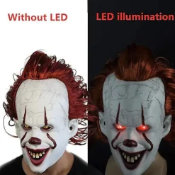 Latex Skräck LED Mask Halloween Pennywise Cosplay Clown Maskeraddräkt><noscript><img width=