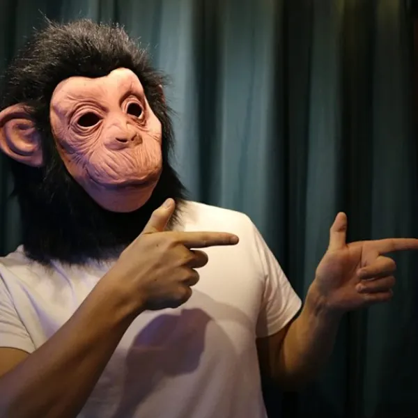 KOOLYOU Latex Vivid Monkey Mask med Peruk Rolig Helansiktsdjur Mask Klänning Upp Tillbehör Halloween Cosplay Kostym Prop Party Dekorationer Pro mask> Masker