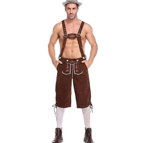 Läderbyxor för män - Äkta tyska läderbyxor för män, Oktoberfest-outfit - Brun-WELLNGS M> Dräkter