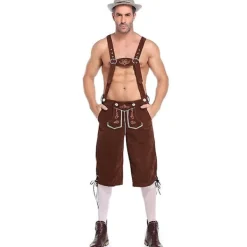 Läderhosen för män i äkta läder - Klassisk tysk Oktoberfest-kostym - Brun[JUN] XL><noscript><img width=